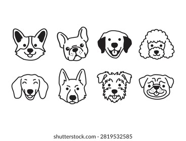 This charming vector collection features an assortment of cute dog breed faces rendered in a clean black and white outline style. The set includes popular canine portraits such as a Corgi, French Bulldog, Retriever, Poodle, Dachshund, German Shepherd, Terrier, and Pug. Perfect for animal lovers, sticker sheets, apparel prints, decals, and crafting projects.

#DogBreeds #PuppyLove #DogVector #CuteDogs #PetArt #CricutCrafts #DogLover #StickerDesign #VectorSet #AnimalGraphics