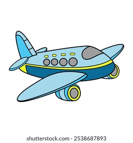 This charming vector illustration features a cute, child-friendly airplane soaring through the sky.