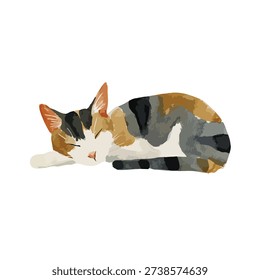 This charming vector illustration of a sleeping calico cat brings a sense of calm and comfort. Ideal for pet-themed designs.