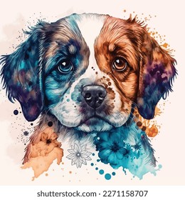 This charming watercolor illustration captures the playful spirit of man's best friend. Created with care and attention to detail, this piece features a lovable dog in a bright and colorful style that
