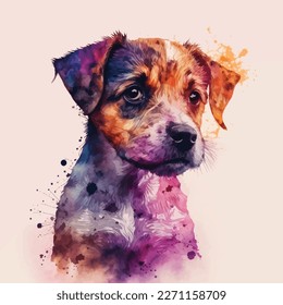 This charming watercolor illustration captures the playful spirit of man's best friend. Created with care and attention to detail, this piece features a lovable dog in a bright and colorful style that