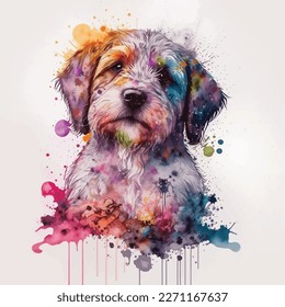 This charming watercolor illustration captures the playful spirit of man's best friend. Created with care and attention to detail, this piece features a lovable dog in a bright and colorful style that