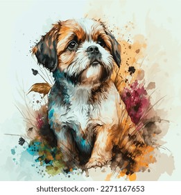 This charming watercolor illustration captures the playful spirit of man's best friend. Created with care and attention to detail, this piece features a lovable dog in a bright and colorful style that