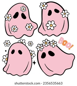 This charming and whimsical pink Halloween ghost vector is a delightful twist on a spooky classic. With its sweet and rosy hue, it exudes an inviting and friendly aura, making it perfect for gift