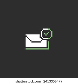 este icono de verificación en el arte de píxeles con color sencillo y fondo negro, este elemento es bueno para presentaciones, pegatinas, iconos, diseño de camisetas, activo de juego, logotipo y su proyecto.