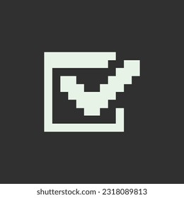 este es el icono de la lista de verificación 1 bit estilo en píxeles con color blanco y fondo negro, este elemento es bueno para presentaciones, pegatinas, iconos, diseño de camisetas, activos de juego, logotipo y su proyecto.