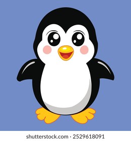 This cheerful cartoon penguin design features big, bright eyes and a wide smile, radiating playful charm and warmth.