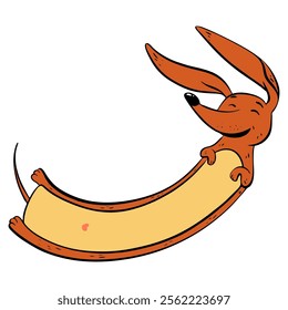 This cheerful and happy cartoon dachshund character long brown joyful dachshund.Vector illustration. Pet shop