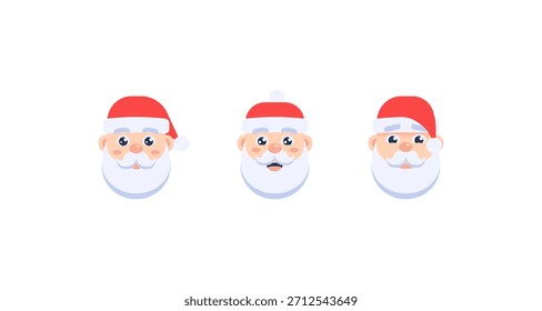 Diese fröhliche Illustration zeigt drei verschiedene Gesichter des Weihnachtsmannes, perfekt für Urlaubsdesigns und saisonale Werbeaktionen