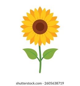 This cheerful illustration showcases a single sunflower with vibrant yellow petals and a rich brown center.