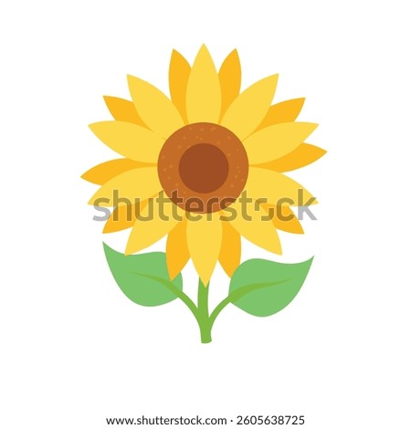This cheerful illustration showcases a single sunflower with vibrant yellow petals and a rich brown center.