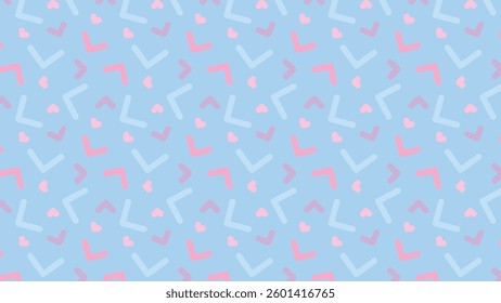 This cheerful pattern features playful abstract shapes and hearts in soft pink and blue hues, creating a whimsical and inviting design perfect for children's decor and fun projects.