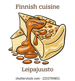 Leipäjuusto. Dieser Käse wird meistens aus Kuhmilch hergestellt, kann aber auch aus Rentier- oder Ziegenmilch hergestellt werden. Es ist köstlich mit Beerenmarmelade.  Finnisches Essen. Vektorbild einzeln.