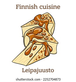 Leipäjuusto. This cheese is most often made from cow's milk but can also be made from reindeer or goat's milk. It is most delicious with cloudberry jam.  Finnish food. Vector image isolated.