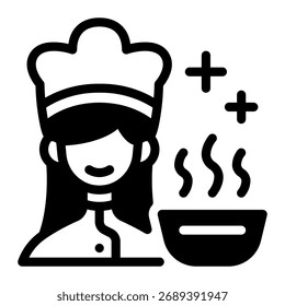 Este icono de Chef (mujer) es adecuado para Comida, Cocina, Culinario, etc.