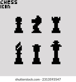 este es un icono de ajedrez de 1 bit estilo en píxeles con color negro, este artículo es bueno para presentaciones, pegatinas, iconos, diseño de camisetas, activos de juego, logotipo y su proyecto