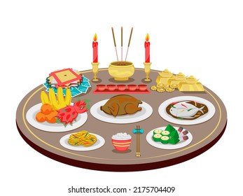 This is Chinese offering table for preying to gods or ancestor in any Chinese festival vector illustration in color