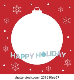 This is a Christmas concept frame illustration design with snow and snowflake patterns on a red background. The typographic reads 'Happy Holidays'.