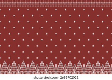 Este gráfico de Navidades presenta un árbol de Navidad y copos de nieve sobre un fondo rojo, diseñado para una variedad de aplicaciones de impresión, incluyendo ropa, papel, fondos y más.