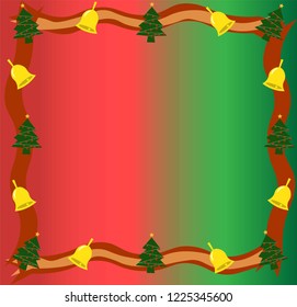 This is a Christmas illustration and vector design for background or wallpaper in Christmas time, it has Christmas trees, bells and ribbons on top of red and white background.