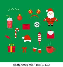 This is a Christmas set of different objects isolated on green background. Could be used for holiday decorations.