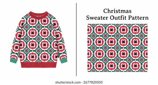 This Christmas sweater outfit pattern showcases a festive and detailed design perfect for holiday apparel and accessories.