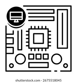 Este icono de placa de circuito es adecuado para el componente de computadora.