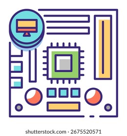 Este icono de placa de circuito es adecuado para el componente de computadora.