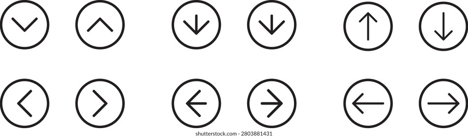 This circular outline arrow icon collection features clean and modern navigation buttons with left, right, up, and down directional symbols in multiple styles. Ideal for websites, mobile applications, dashboards, software interfaces, presentations, infographics, and user experience projects. These scalable vector icons include editable strokes and minimalist designs, making them perfect for navigation menus, user controls, digital products, and professional graphic design.

#ArrowIcons #CircularIcons #OutlineIcons #Navigation #Direction #Chevron #Vector #MinimalDesign #UI #UX #WebDesign #MobileApp #Interface #Dashboard #Editable #LinearIcons #GraphicDesign #IconCollection #NavigationButtons #DigitalAssets