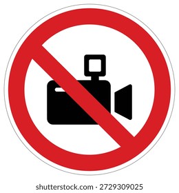 Este sinal regulamentar circular indica que os dispositivos de gravação de vídeo não são permitidos, adequados para eventos privados, teatros ou zonas seguras.