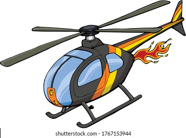 This city helicopter is cruising through the sky. 