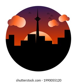 Dies ist eine Stadt mit Sonnenuntergang 