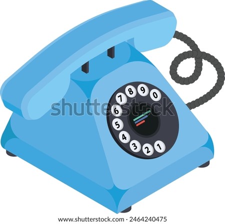 This classic vector illustration features a blue rotary phone with a cord on a white background.