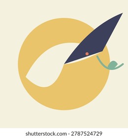 This clean abstract graphic features a stylized bird representing a peace dove. It is constructed from sharp geometric shapes with a white wing and dark body. The dove carries a green olive branch in its beak set against a vibrant yellow circle representing the sun on a cream colored background.