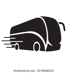 This is a clean, black silhouette of a bus, suitable for use as a logo, icon, or other graphic element representing transportation, travel, or related services.