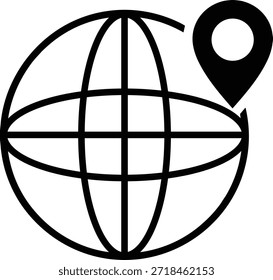 Este icono de arte lineal en blanco y negro presenta una representación estilizada de un globo terráqueo, con meridianos y paralelismos que definen su forma esférica.