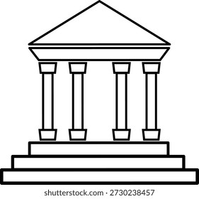 Se trata de un Vector de arte lineal en blanco y negro que representa la arquitectura clásica, simbolizando fuertemente el gobierno, la ley o las finanzas. El diseño presenta un frontón prominente sostenido por cuatro columnas de Vertical que descansan sobre una base escalonada de escalones. Esta ilustración minimalista representa efectivamente conceptos como tradición, estabilidad, confianza institucional y herencia antigua. Es ideal para su uso en materiales educativos, marcas legales o gráficos financieros que necesitan un símbolo inconfundible de autoridad y estructura establecida. El formato de Vector escalable garantiza una Reproducción de alta calidad en todas las plataformas de medios.