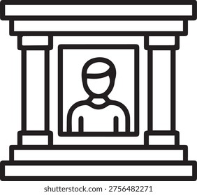This is a clean, black-and-white vector icon depicting a simple human silhouette centered within a rectangular frame flanked by two stylized columns, reminiscent of a temple or a formal architectural structure.