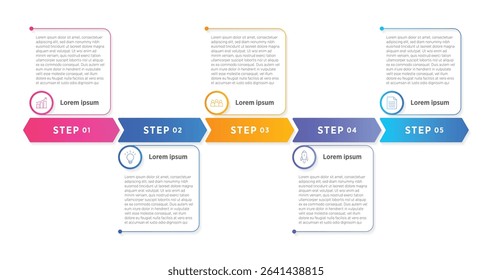 This clean and colorful business process template features 5 easy-to-follow steps, making it perfect for websites or presentations. Designed for clarity and impact, it helps illustrate key process