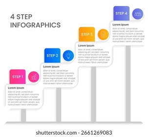 Esta Plantilla Seguir de procesos de negocios limpia y colorida cuenta con 4 pasos fáciles de seguir, lo que lo hace perfecto para Sitios web o presentaciones. Diseñado para la claridad y el impacto, ayuda a ilustrar el proceso clave