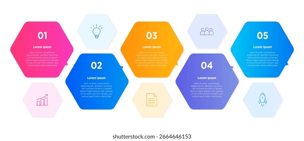 This clean and colorful business process template features 5 easy-to-follow steps, making it perfect for websites or presentations. Designed for clarity and impact, it helps illustrate key process