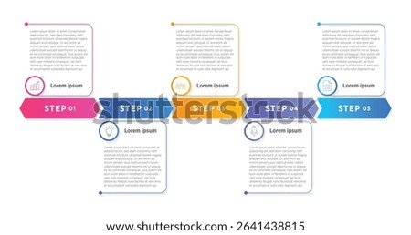 This clean and colorful business process template features 5 easy-to-follow steps, making it perfect for websites or presentations. Designed for clarity and impact, it helps illustrate key process