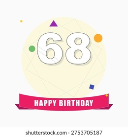 This clean flat graphic illustration features the number sixty eight for birthday celebrations. It is ideal for greeting cards, social media posts, and anniversary event invitations.