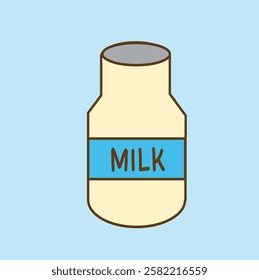 This clean and inviting illustration features a classic bottle of milk, depicted with a smooth, glossy finish that highlights its fresh, pure quality. 