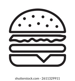 This clean line art graphic depicts a classic hamburger.