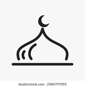 This clean line drawing depicts a mosque dome with a crescent moon.