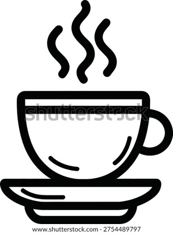 This clean line icon of a steaming hot coffee cup on a saucer perfectly symbolizes warm beverages, relaxing breaks, and the simple pleasure of a daily ritual.