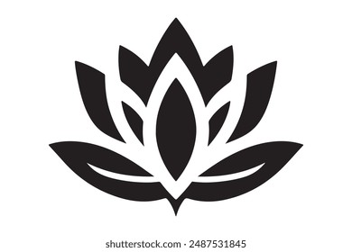 This clean lotus silhouette icon features vector art on a white background. Perfect for design projects, logos, tattoos, and décor, it combines simplicity with elegance. Ideal for themes of nature.