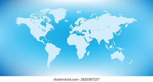 This clean, minimalist graphic displays a light blue silhouette of the world map over a soft blue gradient background. The simplified design highlights global geography, making it an excellent visual asset for international corporate presentations, global communication networks, travel websites, and academic web layouts.#WorldMap #GlobalBackground #MinimalistDesign #VectorGraphic #GeographyMap #CorporateBackground #TravelTemplate #BlueGradient