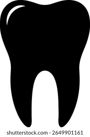Este es un gráfico limpio y minimalista con una silueta negra atrevida de un diente humano. El estilo de la silueta resalta la forma icónica de un diente sano con un brillo sutil.